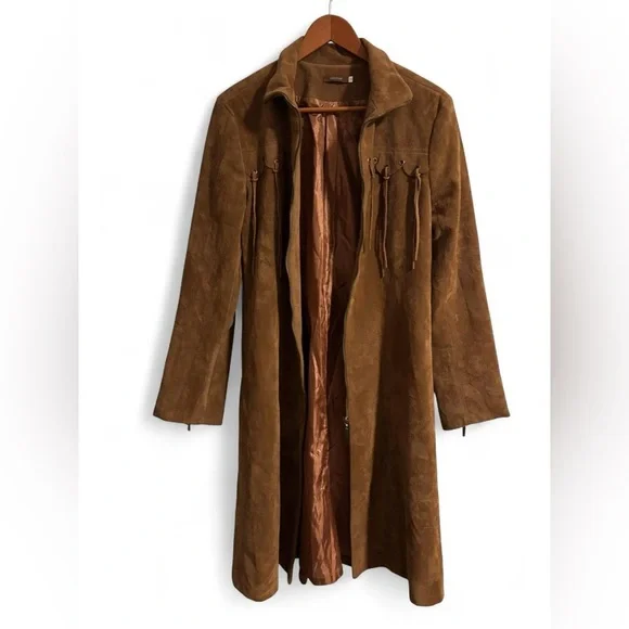Vintage Brown Long Coat With Fringe - Picture 6 of 6